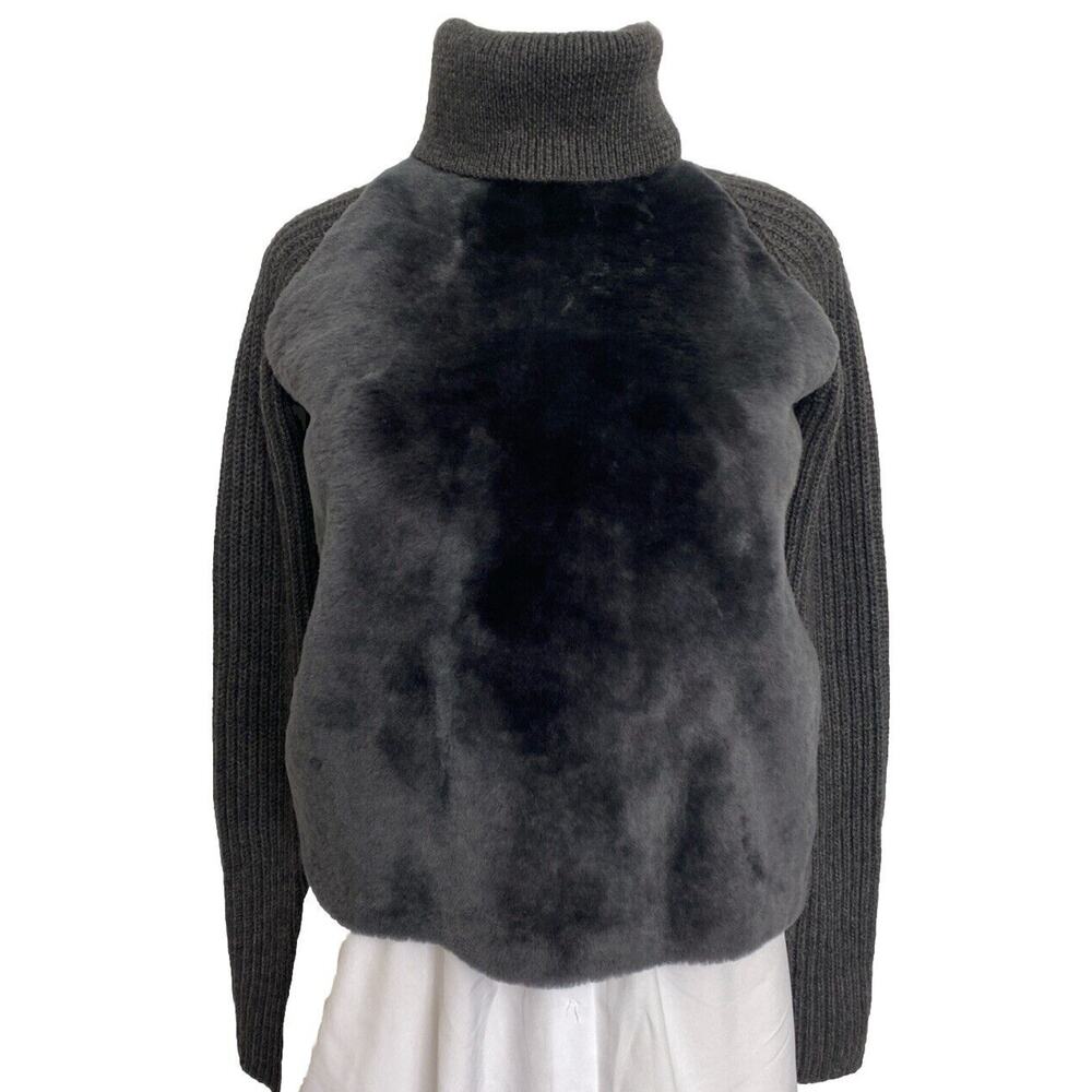 NWT Massimo Dutti Sheephair Fur Pullover Sweater Knit Long Sleeve Gray S